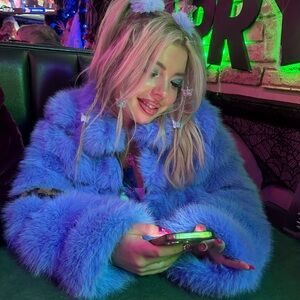 Vibrant Blue Faux Fur Coat